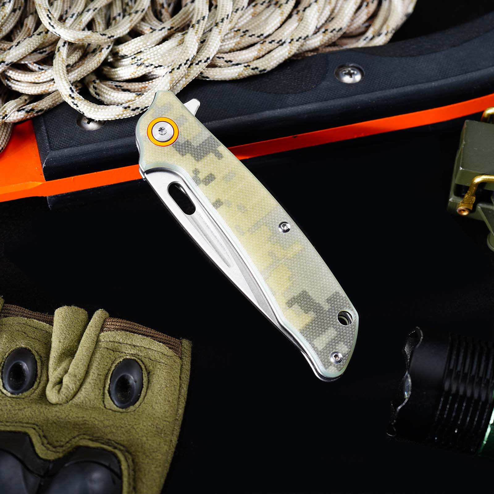 Tunafire Knife GT-T0057 Portable Stonewashed 8CR13MOV Folding Knife G10 Handle Outdoor EDC Tool