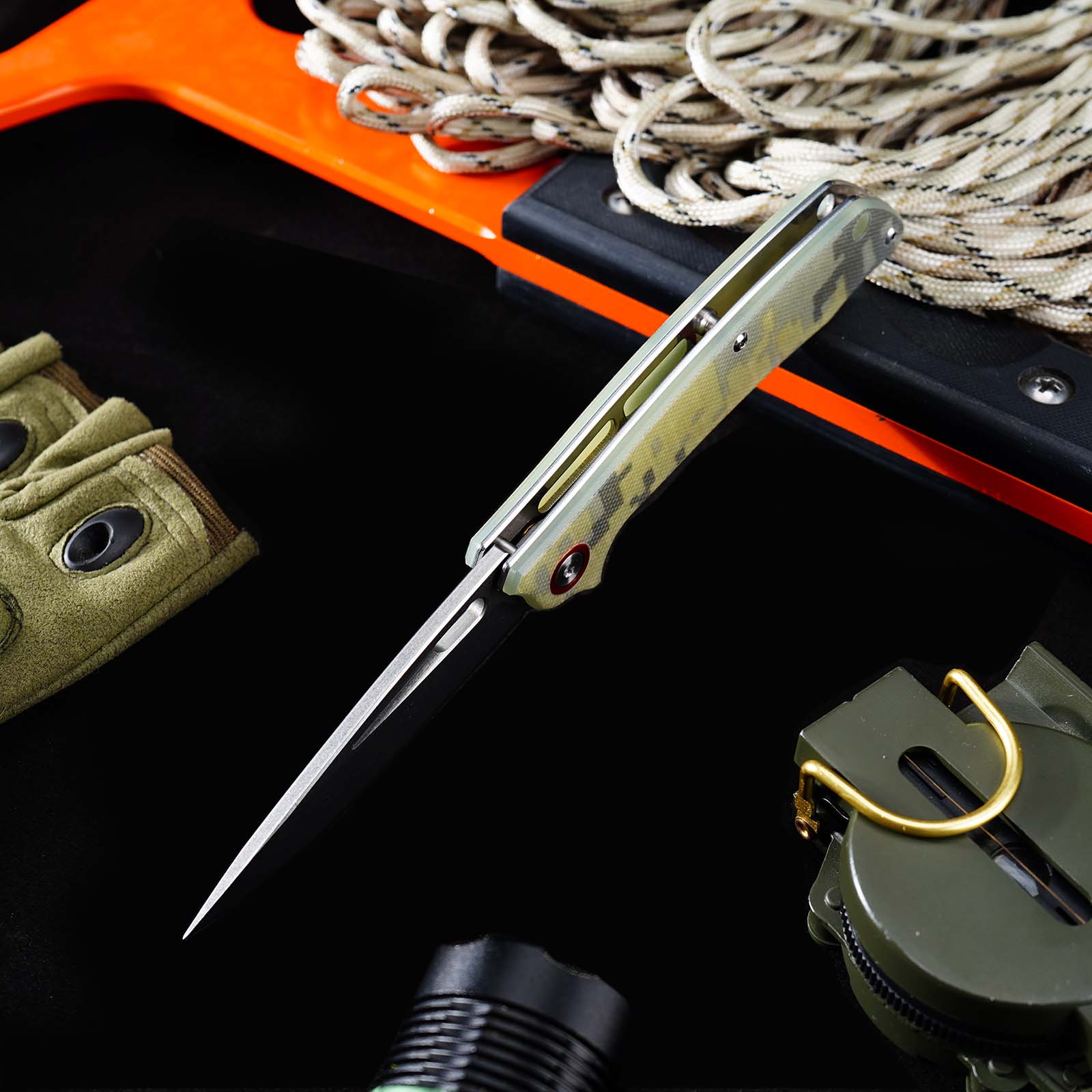 Tunafire Knife GT-T0057 Portable Stonewashed 8CR13MOV Folding Knife G10 Handle Outdoor EDC Tool