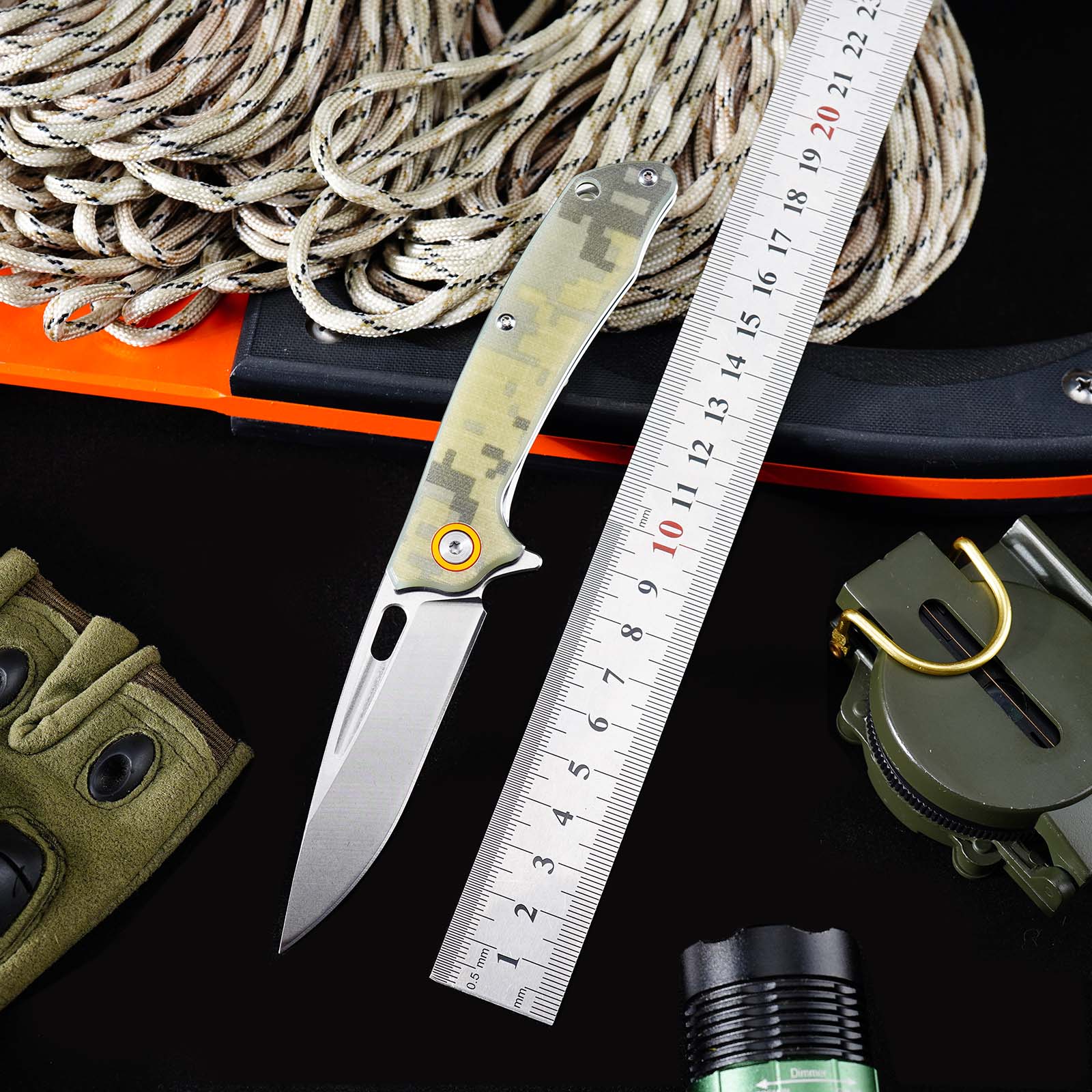 Tunafire Knife GT-T0057 Portable Stonewashed 8CR13MOV Folding Knife G10 Handle Outdoor EDC Tool