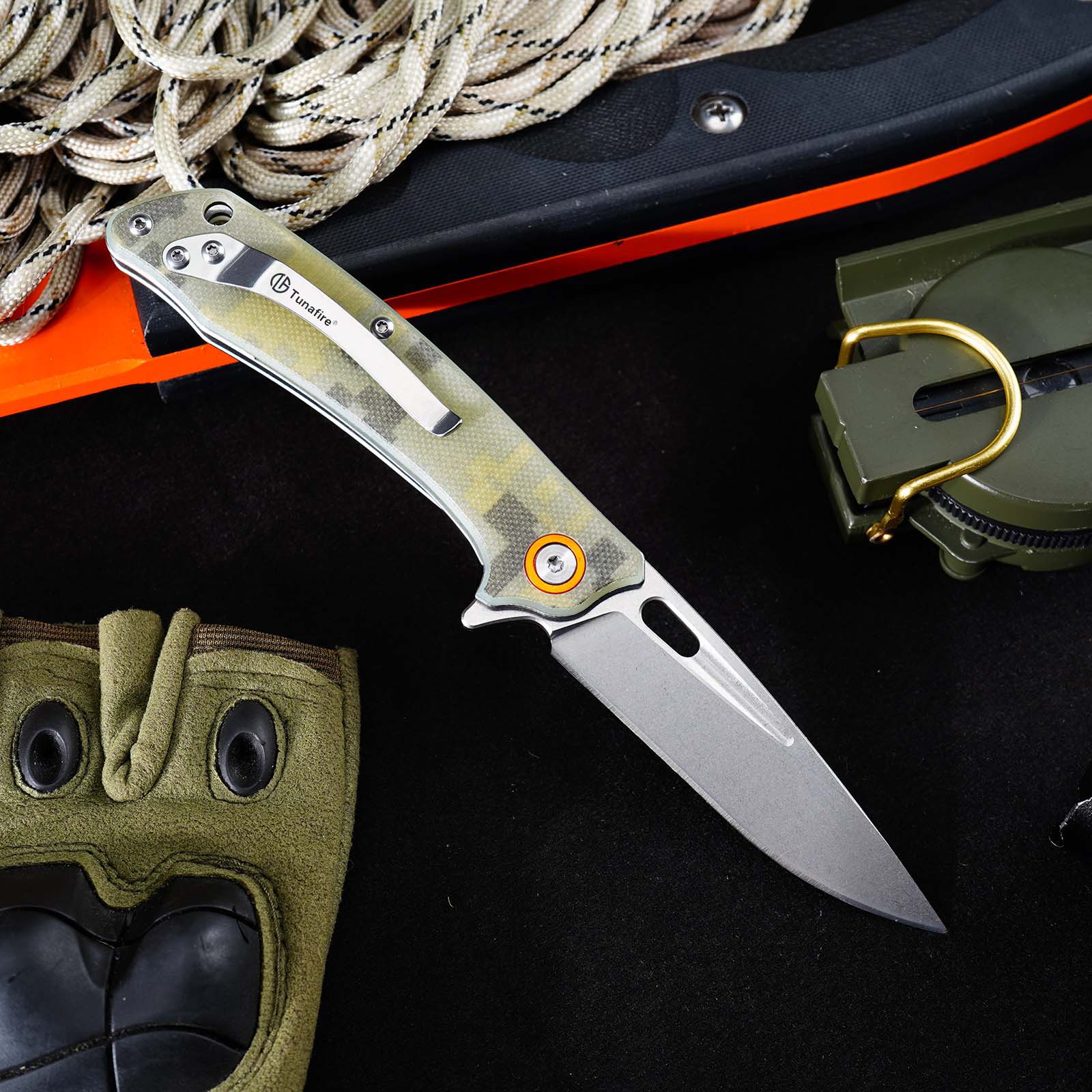 Tunafire Knife GT-T0057 Portable Stonewashed 8CR13MOV Folding Knife G10 Handle Outdoor EDC Tool
