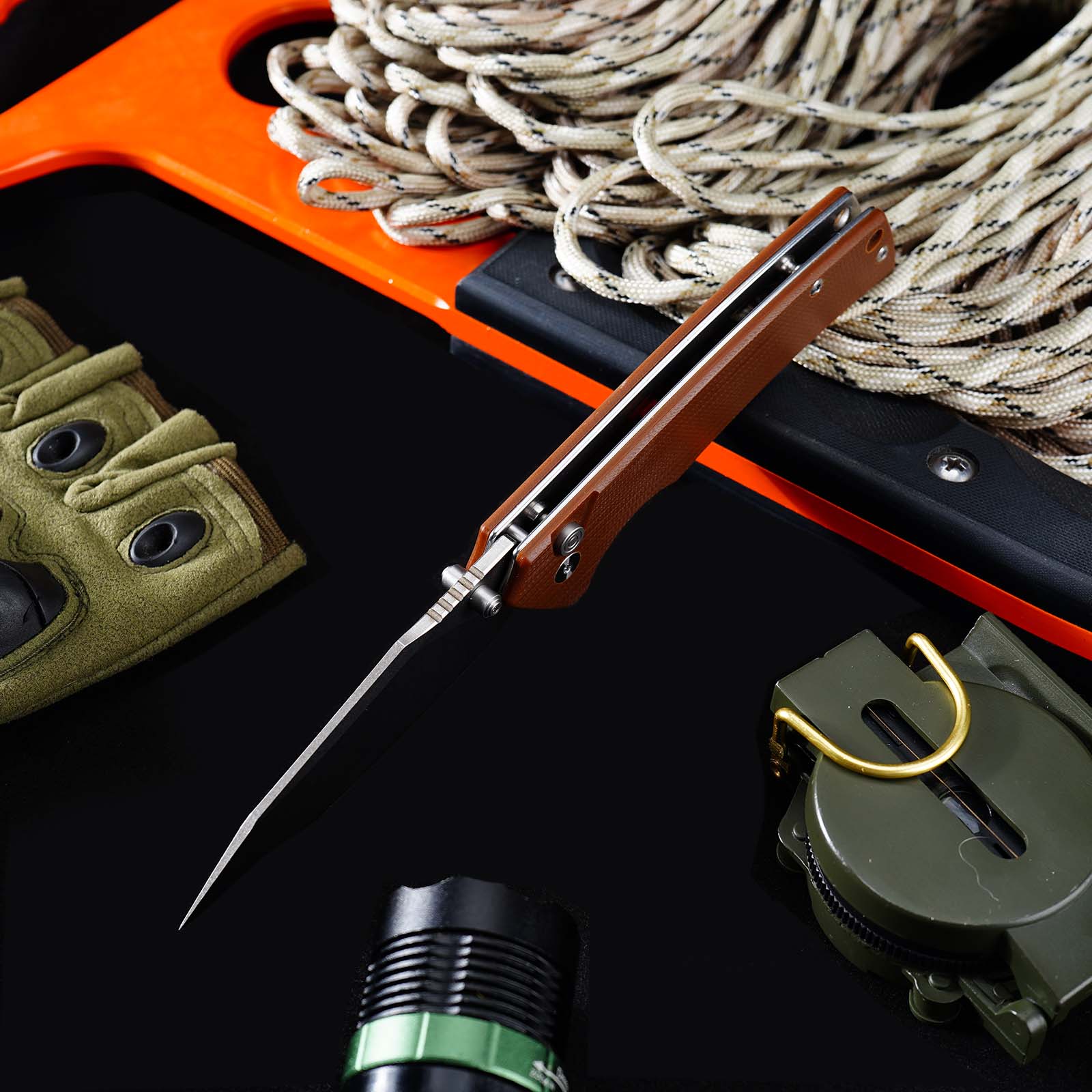 Tunafire GT-DM018 Folding Knife D2 Steel Blade G10 Handle Button Lock EDC Knife