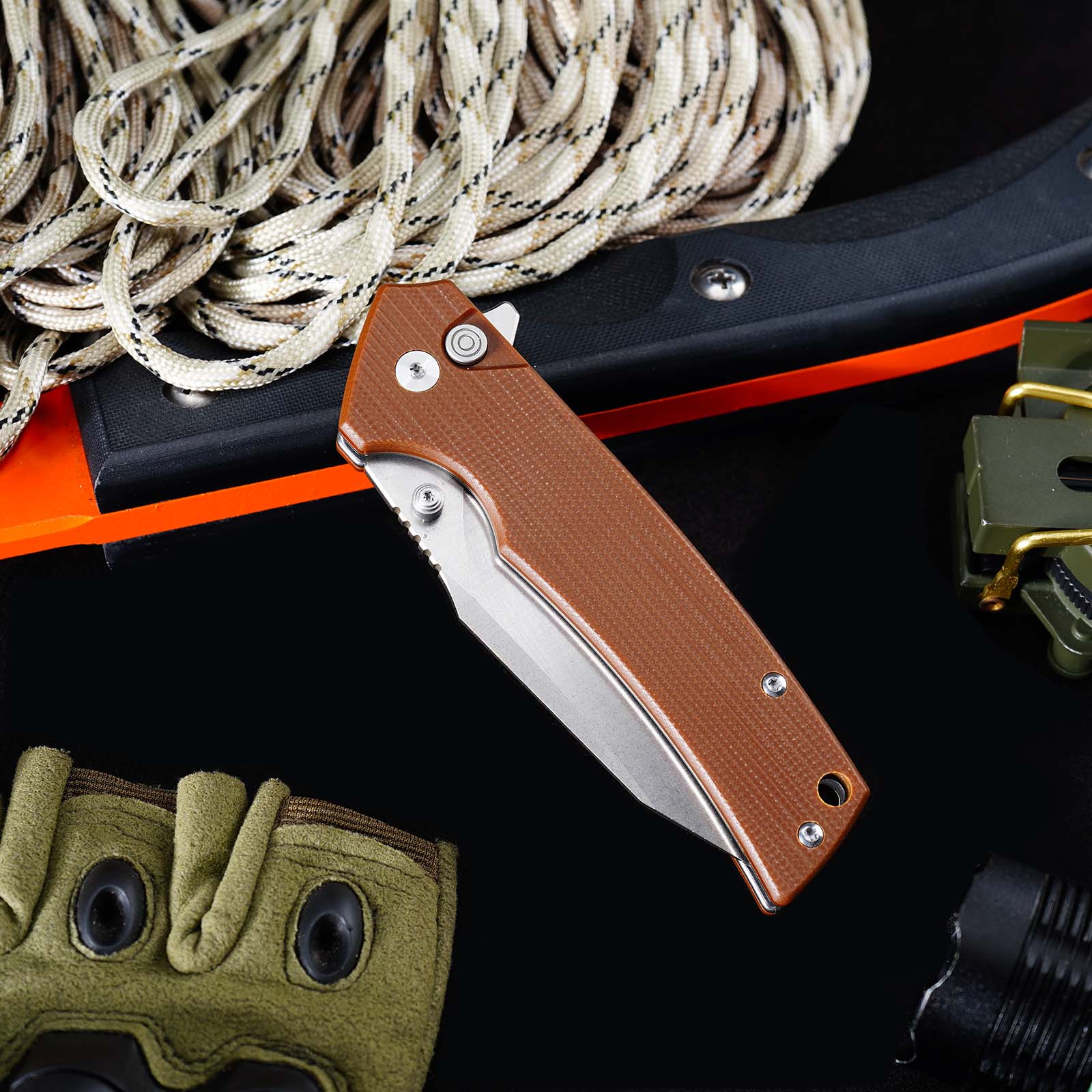 Tunafire GT-DM018 Folding Knife D2 Steel Blade G10 Handle Button Lock EDC Knife