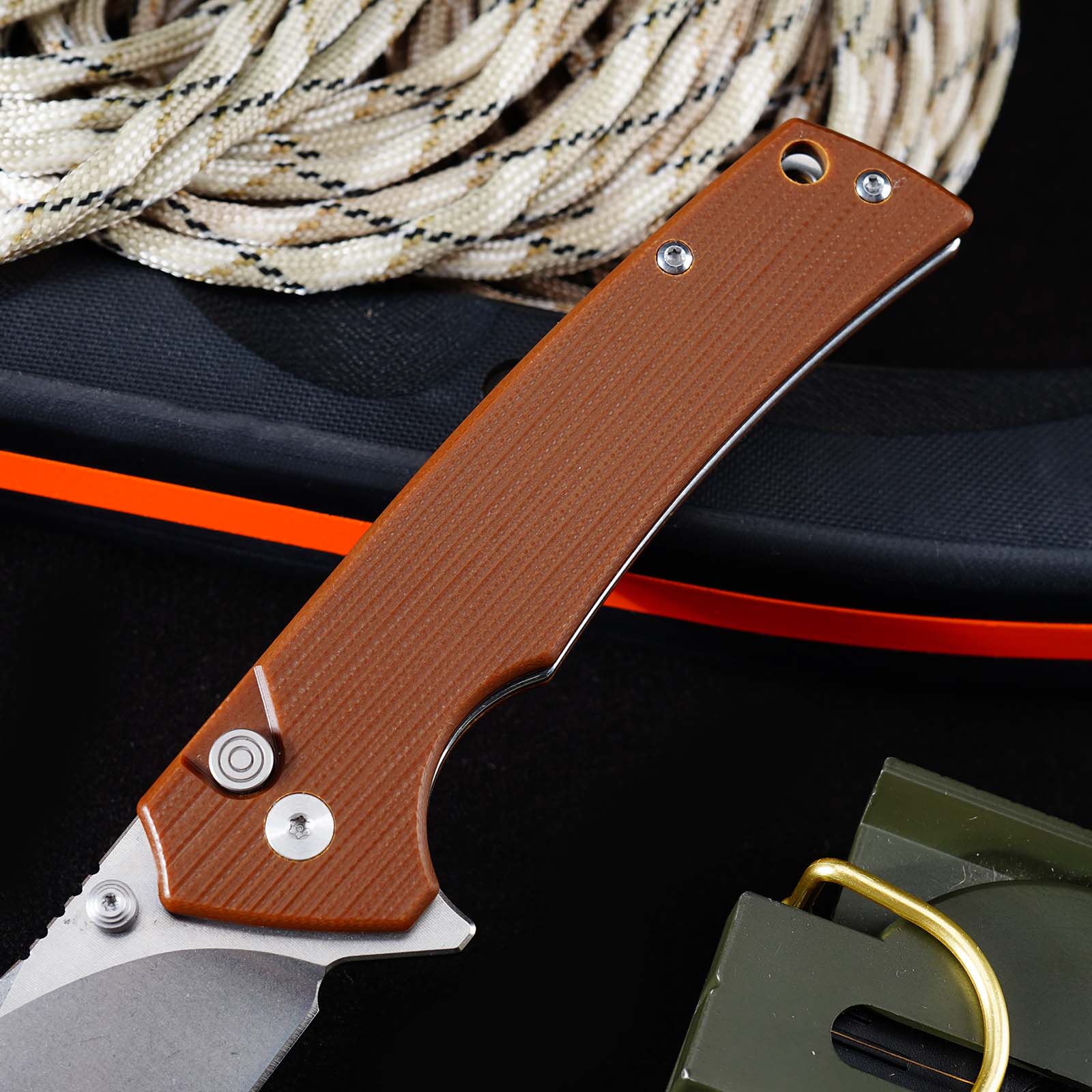 Tunafire GT-DM018 Folding Knife D2 Steel Blade G10 Handle Button Lock EDC Knife