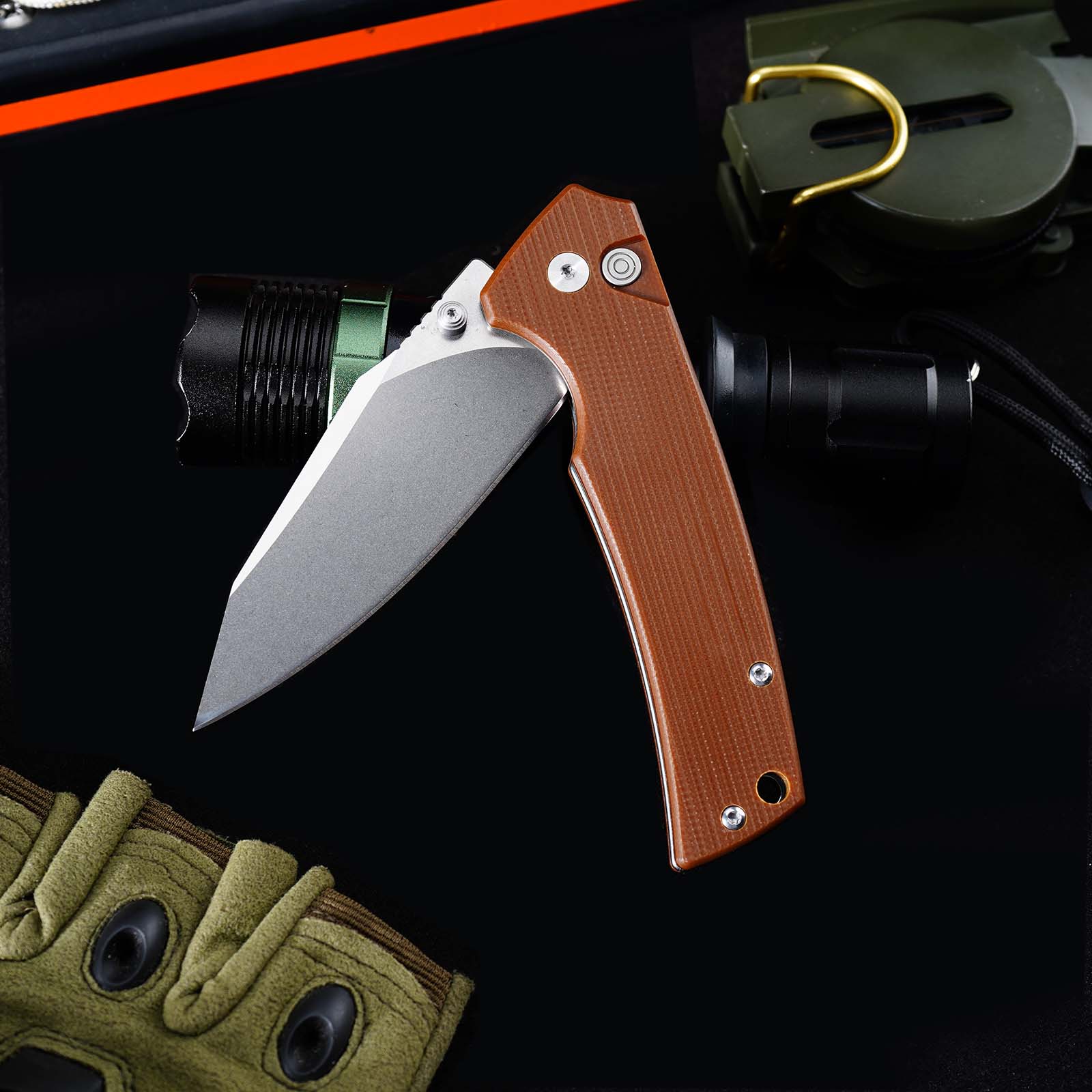 Tunafire GT-DM018 Folding Knife D2 Steel Blade G10 Handle Button Lock EDC Knife