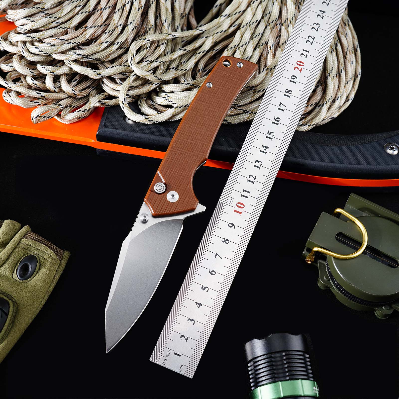 Tunafire GT-DM018 Folding Knife D2 Steel Blade G10 Handle Button Lock EDC Knife