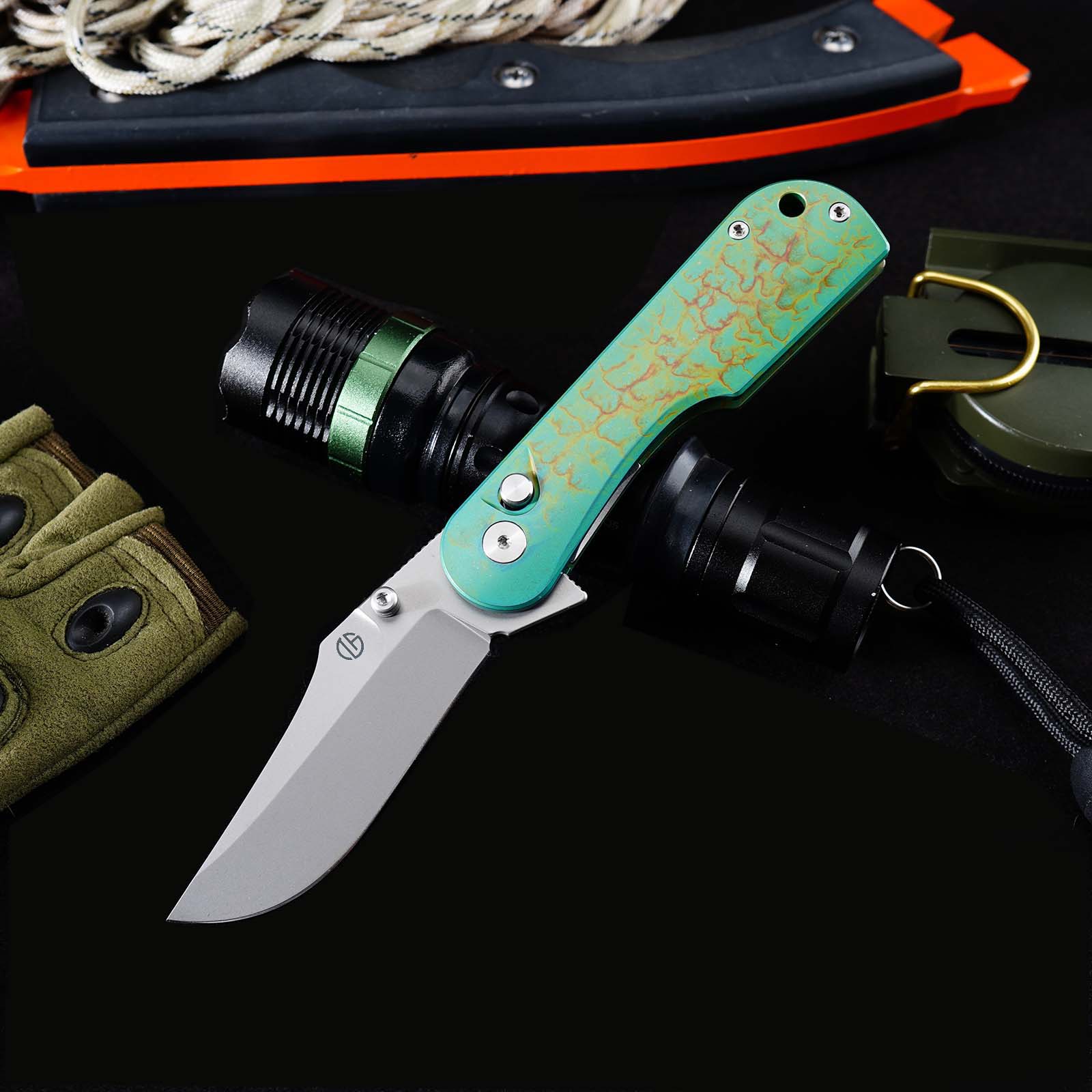 Tunafire GT-T0074-2 Knife VG10 Steel 2.9"Blade , Titanium Handle Ceramic Ball Bearing Pocket Knife EDC