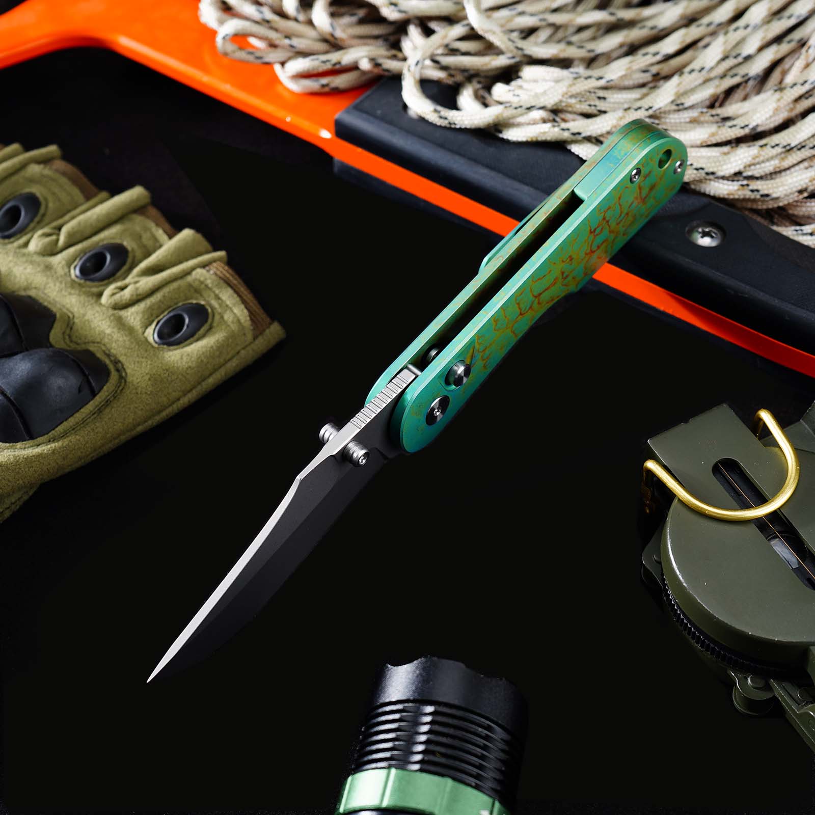 Tunafire GT-T0074-2 Knife VG10 Steel 2.9"Blade , Titanium Handle Ceramic Ball Bearing Pocket Knife EDC