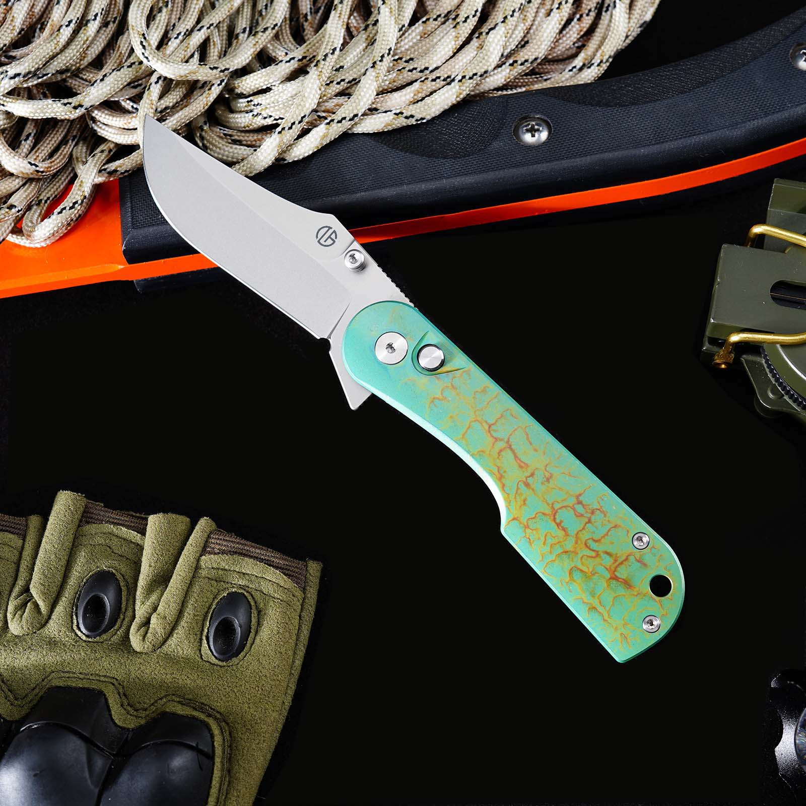 Tunafire GT-T0074-2 Knife VG10 Steel 2.9"Blade , Titanium Handle Ceramic Ball Bearing Pocket Knife EDC