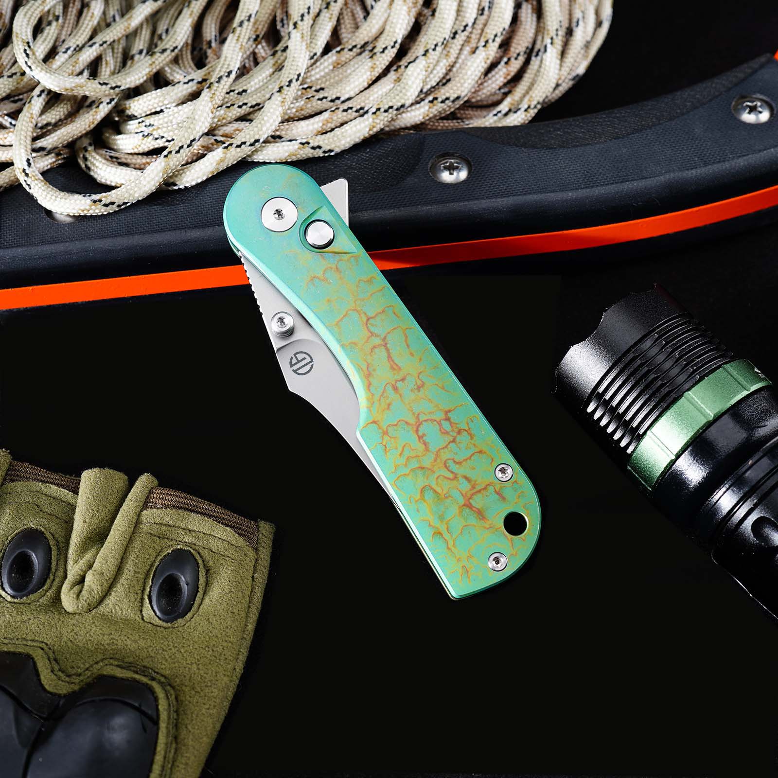Tunafire GT-T0074-2 Knife VG10 Steel 2.9"Blade , Titanium Handle Ceramic Ball Bearing Pocket Knife EDC