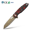 Bronze Damascus Folding Knife VG10 Core Button Lock Carbon Fiber 99g
