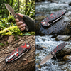Bronze Damascus Folding Knife VG10 Core Button Lock Carbon Fiber 99g
