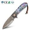 58-59HRC VG10 Bronze Damascus Pocket Knife Mother of Pearl Handle Ball Bearing GT-DM044