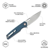 GT961 Stonewashed D2 Steel Folding Knife for Camping & Everyday Carry