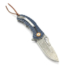 GT-DM021 compact Damascus folding knife with stylish two-tone G10 handle, smooth ball bearing pivot & 59-60HRC sharp blade. 110g lightweight mini EDC knife for daily carry, camping & collection, retail black gift box included.