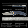 GT-DM021 compact Damascus folding knife with stylish two-tone G10 handle, smooth ball bearing pivot & 59-60HRC sharp blade. 110g lightweight mini EDC knife for daily carry, camping & collection, retail black gift box included.