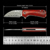 66g Super Light Mini EDC Pocket Knife GT-DM022 Damascus Steel Folding Knife Natural Wood Handle Ball Bearing Portable Everyday Carry Knife