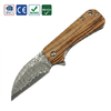 GT-DM022 Compact Damascus Folding Knife 14cm Overall 6.1cm Blade Natural Hardwood Handle Ball Bearing Outdoor Camping Survival Utility Knife