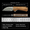 GT-DM022 Compact Damascus Folding Knife 14cm Overall 6.1cm Blade Natural Hardwood Handle Ball Bearing Outdoor Camping Survival Utility Knife