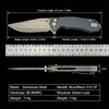 GT-T0034-1 Damascus Steel Button Lock Folding Knife G10 Carbon Fiber Handle 58-59HRC EDC Pocket Utility Knife