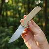GT-T0067 folding knife features D2 steel blade with stonewash finish, G10 handle and ball bearing pivot. Compact lightweight EDC pocket knife for camping, outdoor daily carry.