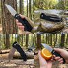 Tunafire Knife GT-T0065 Stonewashed D2 Steel Folding Pocket Knife, Button Lock G10 Handle 59-60HRC Lightweight EDC Outdoor Carry Utility Knife