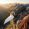 Tunafire Knife GT-T0065 Stonewashed D2 Steel Folding Pocket Knife, Button Lock G10 Handle 59-60HRC Lightweight EDC Outdoor Carry Utility Knife