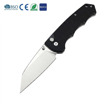 Tunafire Knife Lightweight GT-T0065 Portable EDC Folding Knife, Button Lock G10 Handle Stonewashed D2 Steel Blade 59-60HRC Pocket Carry Outdoor Utility Knife