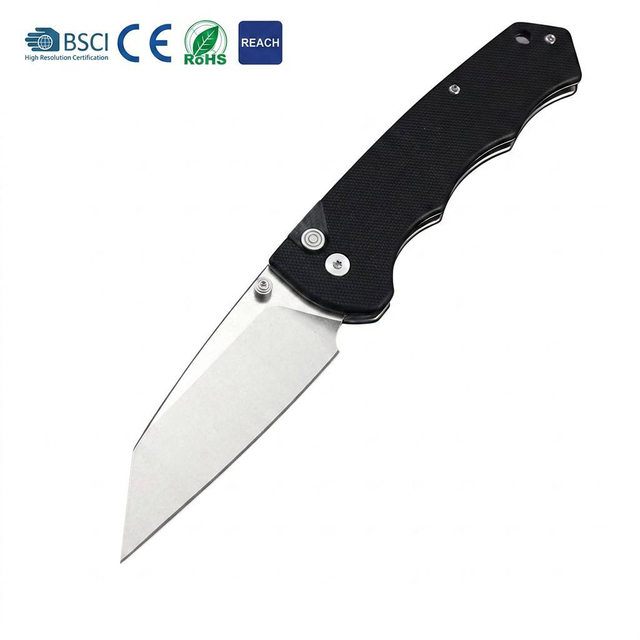 Tunafire Knife GT-T0065 Stonewashed D2 Steel Folding Pocket Knife, Button Lock G10 Handle 59-60HRC Lightweight EDC Outdoor Carry Utility Knife