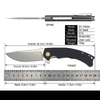GT-T0064 Ball Bearing Pocket Folding Knife, D2 Steel Stone Wash G10 Handle Utility Tool For Hiking Camping Backpacking