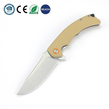 GT-T0064 Ball Bearing Pocket Folding Knife, D2 Steel Stone Wash G10 Handle Utility Tool For Hiking Camping Backpacking