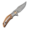 GT-DM052 Damascus Blade Pocket Knife, Carved Steel Head Zebra Wood Handle Outdoor Portable Folding Knife GT-DM052 Damascus Blade Pocket Knife, Carved Steel Head Zebra Wood Handle Outdoor Portable Folding Knife