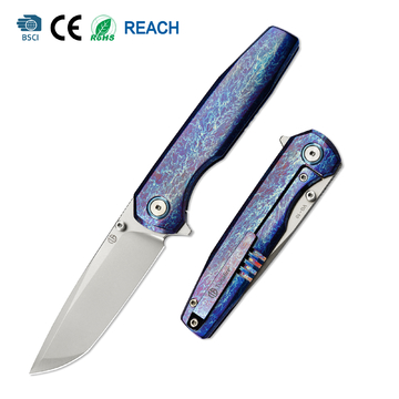 Tunafire GT‑T0071‑3 VG‑10 Folding Knife,Blue Titanium Handle Ceramic Ball Bearing Pocket EDC Knife