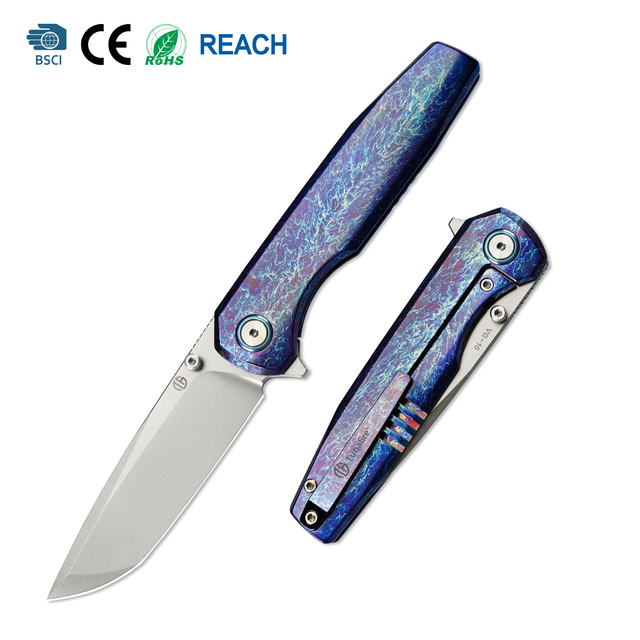GT‑T0071‑3 folding knife,VG‑10 steel pocket knife,titanium handle edc knife,ceramic ball bearing foldable knife,titanium anodized everyday carry knife