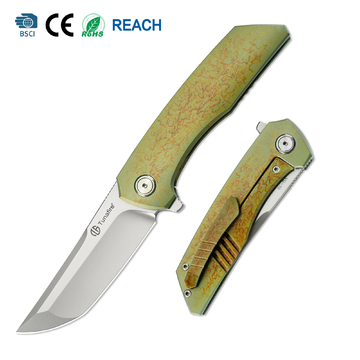 Tunafire GT-T0075 Folding Knife 3.43"VG10 Stainless Steel Blade Titanium Handle Ceramic Ball Bearing Pocket Knife