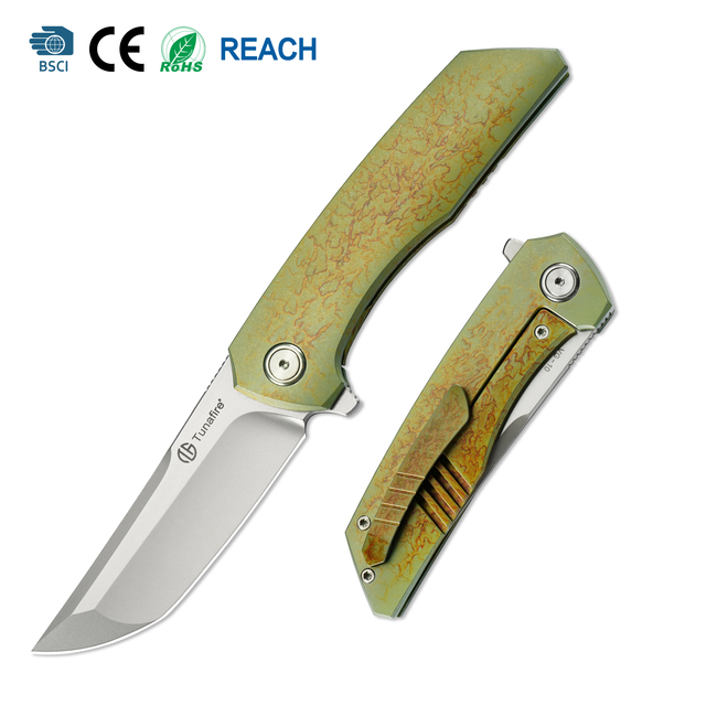 GT-T0075 EDC Folding Knife, VG-10 Blade 59-60HRC Titanium Alloy Handle Pocket Knife with Ceramic Ball Bearing for Outdoor Collection