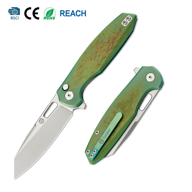 Tunafire Button Lock Folding knife 60HRC VG10 Blade Titanium Alloy Handle knife outdoor edc tool