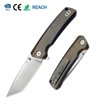 GT-T0077 EDC Folding Knife 3.43"VG10 Blade Titanium Handle With Stone Wash And Color Anodizing Ceramic Ball Bearing Pocket Knife