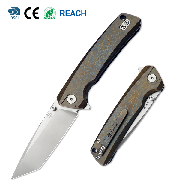 Premium Folding Knife VG10 Steel Blade Gray Titanium Handle Camping Survival Knife  GT-T0077