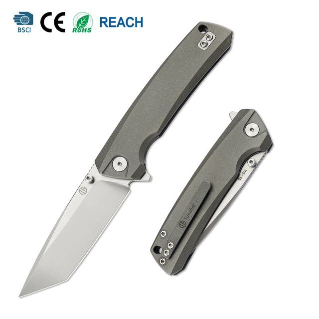 Premium Folding Knife VG10 Steel Blade Gray Titanium Handle Camping Survival Knife  GT-T0077