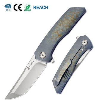 Tunafire GT-T0075 VG10 Blade Folding Knife Titanium Handle Ceramic Ball Bearing TacticaL Survival Knife EDC Tool