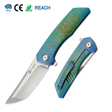 GT-T0075 EDC Folding Knife, VG-10 Stainless Steel Blade 59-60HRC, Titanium Alloy Handle with Ceramic Ball Bearing, Pocket Knife for Outdoor & Collection