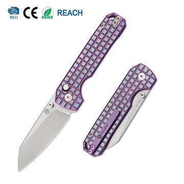 Tunafire knife GT-T0070-6 Tactical Pocket Knife Stone Wash VG10 Blade Purple Titanium Alloy Handle Portable Everyday Carry Utility Knife