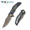 Folding Knife 3.07" Yellow brass Damascus steel Blade Blue Carbon fiber Flipper Knife Outdoor Survival Tool Folding Knife 3.07" Yellow brass Damascus steel Blade Blue Carbon fiber Flipper Knife Outdoor Survival Tool