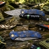 Folding Knife 3.07" Yellow brass Damascus steel Blade Blue Carbon fiber Flipper Knife Outdoor Survival Tool Folding Knife 3.07" Yellow brass Damascus steel Blade Blue Carbon fiber Flipper Knife Outdoor Survival Tool
