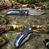 Folding Knife 3.07" Yellow brass Damascus steel Blade Blue Carbon fiber Flipper Knife Outdoor Survival Tool Folding Knife 3.07" Yellow brass Damascus steel Blade Blue Carbon fiber Flipper Knife Outdoor Survival Tool
