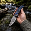 Folding Knife 3.07" Yellow brass Damascus steel Blade Blue Carbon fiber Flipper Knife Outdoor Survival Tool Folding Knife 3.07" Yellow brass Damascus steel Blade Blue Carbon fiber Flipper Knife Outdoor Survival Tool