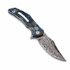 Folding Knife 3.07" Yellow brass Damascus steel Blade Blue Carbon fiber Flipper Knife Outdoor Survival Tool Folding Knife 3.07" Yellow brass Damascus steel Blade Blue Carbon fiber Flipper Knife Outdoor Survival Tool