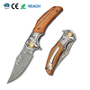 GT-DM052 Damascus Blade Pocket Knife, Carved Steel Head Zebra Wood Handle Outdoor Portable Folding Knife GT-DM052 Damascus Blade Pocket Knife, Carved Steel Head Zebra Wood Handle Outdoor Portable Folding Knife
