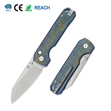 Tunafire GT-T0070-1 Knife M390 Steel Ball Bearing Folding Pocket Knife, Titanium Handle EDC Utility Knife Stone‑Wash Finish