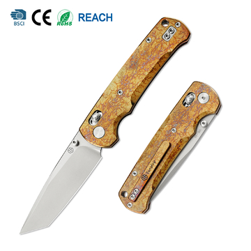 Tunafire GT-T0039-1 Tactical Folding Knife | VG-10 Stonewashed Blade | Lightning Pattern Titanium Handle| EDC Pocket Knives